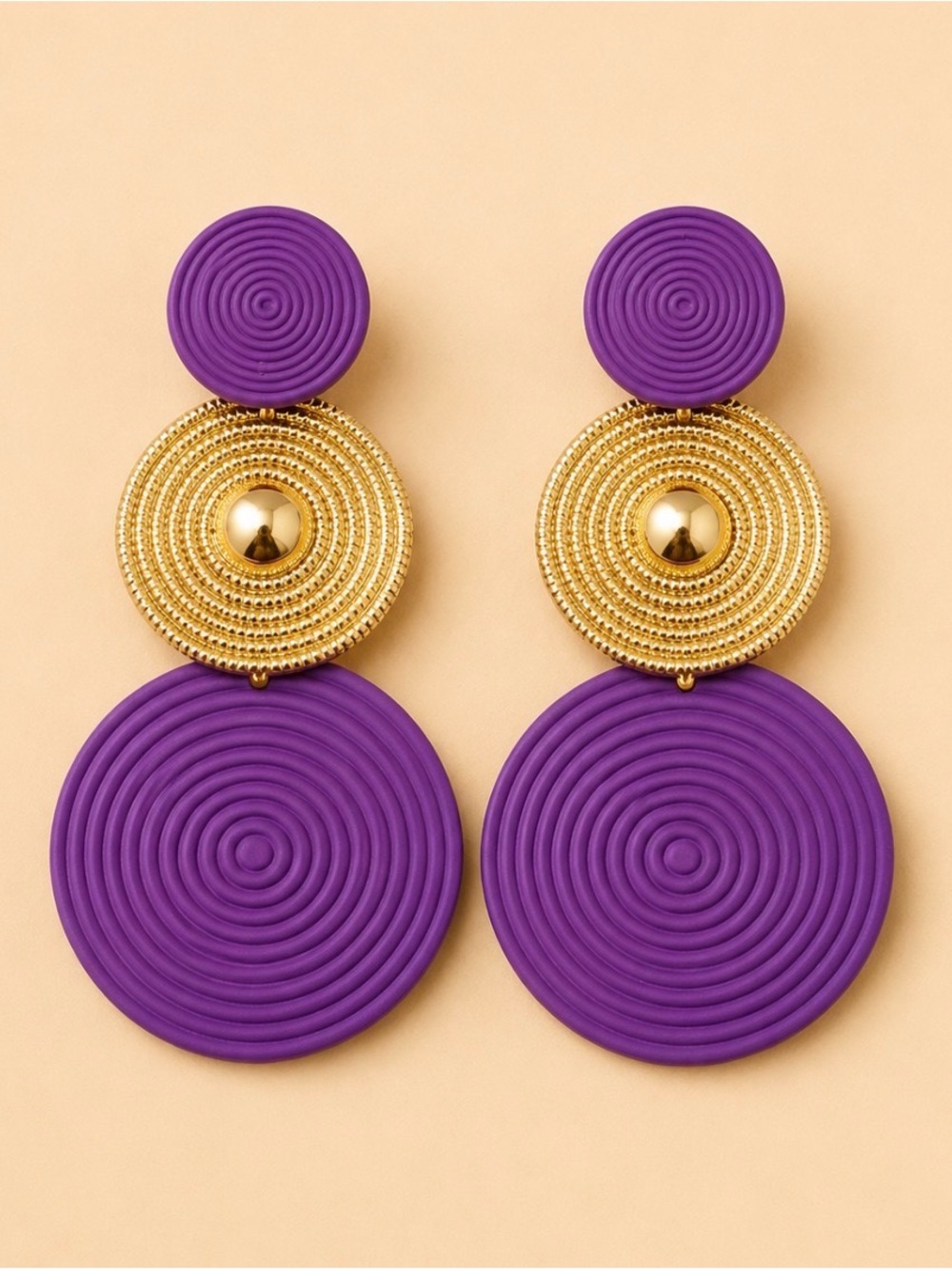 Gold and Purple Statement Drop Earrings